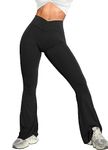 Navneet Women Flared Leggings Flare Trousers High Waisted Yoga Pants with Pockets Crossover Leggings Workout Going Out Cynical Black M