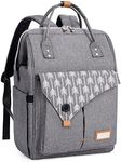 Lekebaby Diaper Bag Backpack Multi-function Waterproof Diaper Backpack Baby Bags for Mom and Dad with Changing Pad & Insulated Pockets & Stroller Straps, Grey