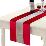 HALOViE 13 x 70 Inch Table Runner, Rectangular Coffee Dining Table Cloth Runners with Diamante Strip for Home Kitchen Party Decorations Wine Red