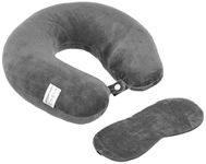 amazon basics Travel Neck Pillow & Eye Mask Combo | Comfortable Velvet Headrest Pillow with Orthopedic Support | Portable & Ergonomic for Airplanes, Cars, Office | Pain Relief & Sound Sleep (Gray)