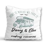 Personalised Motorhome Cushion - Camping Christmas Gift for Couple - Holiday Motor Home Pillow - Camper Decor with Custom Names - Father's Day Gift Dad Mum Parents Grandparents Her Him Husband Wife