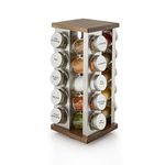 Kamenstein 20 Jar Vintage Revolving Countertop Spice Rack Organizer with Spices Included, FREE Spice Refills for 5 Years, Wood and Stainless Steel with Metal Caps