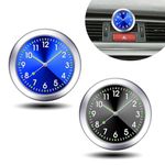 Sephile 2 PCS Car Dashboard Clock, 1.57" x 0.31" High Precision Night Luminous Accurate Reading Time Quartz Clock, Alloy Durable Waterproof Adjustable Mini Clock, Universal for Cars (Black & Blue)