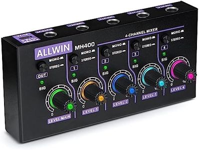 ALLWIN 4-Channel Line Mixer, Mini Audio Mixer Low Noise DC5V 4in1out Support Mono and Stereo for Sub Mixing, for Microphones/Guitars/Bass/Keyboards/Mixers/Instruments