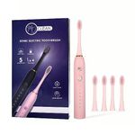 MAGTOUCH Rechargeable Sonic Electric Toothbrush | 6 Operational Modes | 42000 Vibrations per Minute | 4 Brush Heads | Recharge Cable | IpX 7 Waterproof for Adults & Kids(Pink)