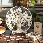 Fonder Mols Wedding Guest Book Alternative with Pen, Rustic Boho Guest Book Wedding Reception, Wooden Guest Book Tree of Life for Memorial Service, Unique Wedding Keepsake Ideas