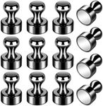 Grtard 12 Pack Black Magnetic Push Pins, Fridge Magnets for Whiteboard, Whiteboard Magnets Refrigerator Magnets, Small and Strong Push Pin Neodymium Magnets for Office, School, Locker, and Map Magnets