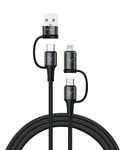 Wayona 65W 4in1 USB to Lighting,Type C, Type C to Lighting & Type C to Type C 480Mbps Fast Charging Nylon Braided Data Cable Compatible with iPhone 15,14,13, Samsung S24,Oneplus,Macbook (1.5M,Black)