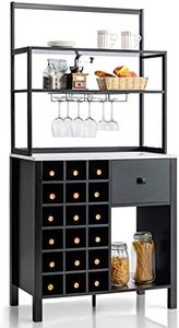 Giantex Kitchen Wine Rack, Freestanding Cabinet w/Wine Glass Holder & Drawer, 4-Tier Bakers Rack, Microwave Oven Stand for Kitchen Dining Room Living Room