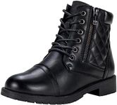 Vepose Women's Leather Combat Ankle Boots, Classic Lace up Booties, 903L - Black, Size 9 US - with Side Zipper (CJY903L Black 09)