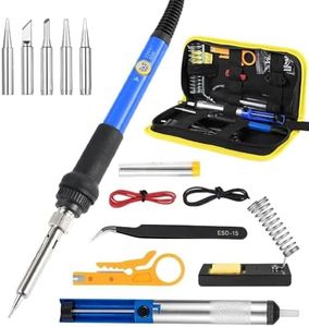 BLAZDEVE Soldering Iron Kit, 15 in 1 Welding Tools Set, Adjustable Temp 200-450°C, 60W soldering station, 5 Soldering Tips, Soldering Iron Stand, Desoldering Pump and Portable PU Tool Bag