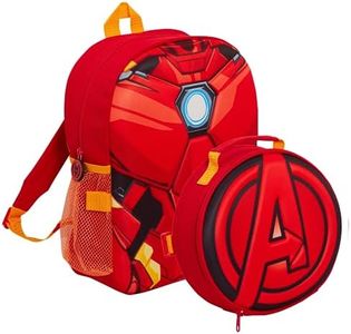 Sac à dos Iron Man pour enfants avec sac à déjeuner isotherme officiel Avengers Marvel - Ensemble de 2 pièces pour la rentrée scolaire, les voyages à la maternelle