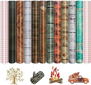 Tintnut Wood Pattern Permanent Vinyl - 10 Sheets 12"x10", Brown Wood Adhesive Vinyl, White Wooden Planks Vinyl, Permanent Outdoor Vinyl for Decor Sticker, Self Sticker Water proofing Vinyl