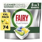 Fairy Platinum All-In-1 Dishwasher Tablets Bulk, Fairy Dishwasher Tablets Platinum Plus, 74 Tablets, Lemon, With Greasy Filter & Rinse Aid Action