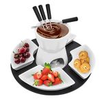 MoYouno Ceramic Chocolate Fondue Pot Set,Cheese Fondue Sets-with 4 Forks and 4 Dishes,Ceramic Butter Warmer Set,Non Electric Fondue Set Heated with a Tealight,for Cheese Caramel (White)