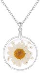 Arej Enterprises Real White Flower Dried Pressed Real Daisy Charm Resin Alloy Necklace Pendant For Girls Women