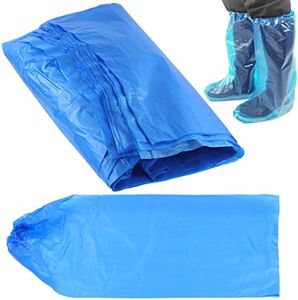 Tanstic 50 Pack (25 Pairs) Blue Disposable Boot Covers, Waterproof Shoe Covers Long Boot Covers Waterproof Shoe Protector for Men Women (70x35cm)