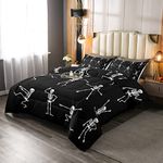 Erosebridal Sugar Skull Comforter Set Twin Size Skeleton Bones Bedding Set for Kids Boys Girls Teens Adult Halloween Horror Theme Down Comforter Gothic Spooky Duvet Sets with 1 Pillow Case