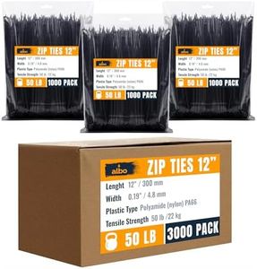 ALBO Zip Ties Black 12 Inch 3000 Pack 50 lb, Long Plastic Cable Ties Thick 0.19 Inch Tie Wraps Heavy Duty UV Resistant Nylon Wire Ties for Indoor and Outdoor / 12х3000