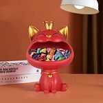 nantan Modern Crown Cat Statue for Home Decor with Big Mouth Storage Box Resin Key Holder Desk Organizer Diwali Gifts for Family and Friends (Multicolor)