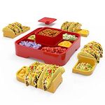 OOFAYBILL Taco Bar Serving Set for a Party - Taco Tuesday Kit of 4 personal Taco Holders, Taco Night for Burritos, Nachos, 7 compartments for Taco Toppings