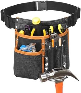quipuda Ceinture Porte Outil Bricolage,Ceinture de Travail Homme Chantier,Sacoche Outils pour Charpentier, Préposé à L'entretien, Constructeur, Encadreur,Cuir Véritable,Noir