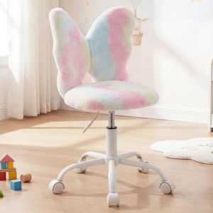 DM Furniture Butterfly Kids Desk Chair Girls Students Study Chair Adjustable Computer Chair Furry Swivel Office Chair Child Reading Chair for Home/Bedroom/School/Dorm, Colorful