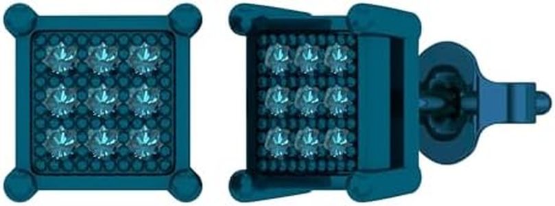 Dazzlingrock Collection 0.25 Carat (ctw) Round Blue Diamond 8mm Square Hip Hop Iced Out Studs in Blue Plated 925 Sterling Silver, Push Back, Unisex Design Ladies, Mens Real Diamond Earrings