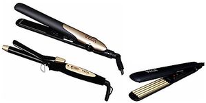 Vega Miss Dazzle Styling Set,Hair Straightener With Ceramic Coated Plates & 19 Mm Barrel Hair Curler (Vhss-02) & Vega Classic Hair Crimper With Quick Heat Up & Ceramic Coated Plates,(Vhcr-01)-Black