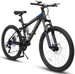 Ecarpat 24 26 Dual Full Suspension Mountain Bike，21-Speed Dual Disc Brakes Carbon Steel Mens Women Mountain Bike, Sport Cycling MTB Bicycle for Adult