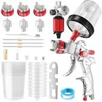 GATTLELIC HVLP Spray Gun with Air Compressor Regulator 10pcs 600cc Mixing Cup and Lids, Air Spray Paint Gun with 1.4/1.7/2mm Nozzles, Automotive Paint Sprayer for Car, House Painting, Furniture