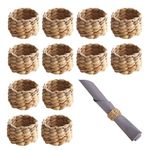 Auch 12 Pcs Woven Napkin Rings, Farmhouse Napkin Rings Handmade by Natural Water Hyacinth, Fabric Napkin Rings for Party, Wedding, Supplies for Dinner Table Decoration (12 pcs)