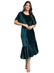 Vaararo Bodycon Party Midi Dress for Women | Shiny Velvet Fabric Fish Cut Ruffle Bottom Detailing Stylish Outfit Rama Green XX-Large