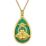 GOLDCHIC JEWELRY Mens Womens Smiling Laughing Buddha Necklace Green Jade Feng Shui Jewelry Green Stone Protection Amulet Buddhist Necklace Gold Buddhism Jewelry