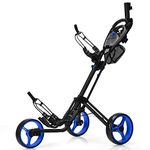 Tangkula Golf Push Pull Cart, Lightweight Aluminum Collapsible 3 Wheels Golf Push Cart, Golf Trolley W/Storage Bag & Beverage Holder, Foot Brake, Adjustable Umbrella Holder, 4 Height Position Handle