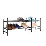 Knight 2-Tier Extendable Metal Shoe Rack - Stackable, Space-Saving Shoe Organizer, Holds 12 Pairs, for Hallway, Bedroom, Bathroom - Adjustable Length L: 62-112cm H:35cm W:23cm