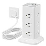 Surge Protector Power Bar Tower, TESSAN Flat Plug Extension Cord 15 Feet with 12 AC Outlets 3 USB Ports (1 USB C), 1050J Multiple Plug Charging Station for Home, Office Supplies, Dorm Room Essentials