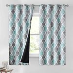 Beauoop Grommet Lattice Blackout Window Curtain Panels Thermal Insulated Soundproof Drapes for Bedroom Living Room Quatrefoil Energy Saving Eyelet Window Treatment Sets, Set of 2, 50W x 63L, Aqua/Gray