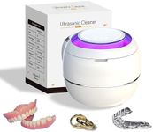 Costec Ultrasonic + UV Retainer Cleaner, Portable Ultrasonic Dental Cleaner Stainless Steel Tank with Digital Timer LCD Screen, 42KHz Retainer Cleaner Machine for Dentures, Aligner, Mouth Guard, Whitening Trays and Jewelry Eyeglasses Earrings Rings Necklace Coins Razors, Combs, Toothbrush for Home and Travel Use (White)