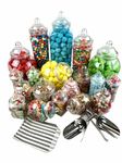 19 Empty Jars Vintage Victorian Pick & Mix Sweet Shop Candy Buffet Kit Party Pack - 2x Scoop 2x Tongs 100x Silver Stripe Bags