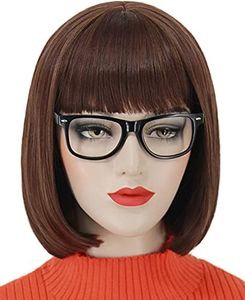 Ruina Brown Velma Wig Short Brown Wigs for Velma Costume Women Girls Straight Brown Bob Wig with Bangs Natural Cute Wigs for Daily Costume Party R021BR