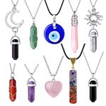 XIANNVXI 10 Pcs Crystal Necklaces for Women Amethyst Evil Eye Chakra Necklaces Moon Sun Rose Quartz Obsidian Healing Gemstone Stone Pendant Necklaces Vintage Reiki Jewellery Mothers Day Gifts