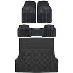 BDK Proliner All Weather Rubber Auto Floor Mats and Trunk Cargo Liner - Front & Rear Heavy Duty Set Fit for Car SUV Van and Truck, Black, 4 Pieces (Trim to Fit)