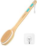 Shower Brush with Soft and Stiff Bristles,for Exfoliating Skin and A Soft Scrub,Double-sided Brush Head for Wet or Dry Brushing,Specially Designed Long Wooden Handle Cleans the Body In All D