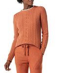 Amazon Essentials Women's Fisherman Cable Long-Sleeve Crewneck Sweater (Available in Plus Size), Caramel, Medium