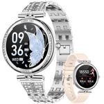 Smart Watch for Women with Diamonds, 1.19'' AMOLED Montre Intelligente Femme Heart Rate Sleep Monitor Pedometer 113 Sport Modes Fitness Tracker, IP68 Waterproof iOS Android Smartwatch Answer/Make Call