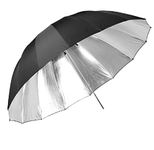 HappyGo 7' Parabolic Umbrella with 16-fibreglass Rib,Silver Reflective Umbrella 0.3”/7.7mm Stainless Steel Shaft for Different Types of Flashlight for Photography use,Black Bag Included,Model S785