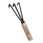 Desi Point Handmade Three-Teeth Cultivator Hand Tool with Wooden Handle for Gardening