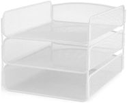 Safco Products Onyx Mesh 3 Tray Desktop Organizer 3271WH, White Powder Coat Finish, Durable Steel Mesh Construction, 9.25"" w x 11.75"" d x 8"" h