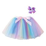 Jastore Girls Layered Tulle Tutu Princess Ballet Dress Kid Tutu Skirt Hairbow Tutu Skirts for 2-9 Years, Rainbow+blue, 4-9 Years